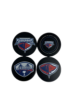 Load image into Gallery viewer, Stingrays 4 Pack Hockey Puck Coasters
